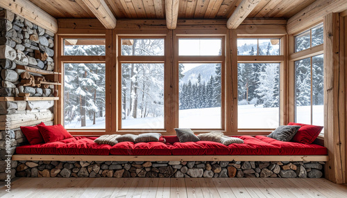 Cozy Winter Cabin Window Seat