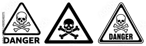 Triangle Danger Warning Sign Collection with Skull and Crossbones Symbol and Text