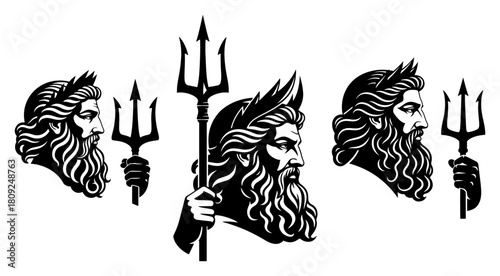 Poseidon God of the Sea Holding Trident Mythology Silhouette