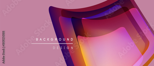 Abstract design features layered shapes, vibrant colors. Pink background complements purple, orange gradients. Text reads background design.