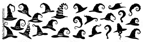 Big Collection of Witch Hat Silhouettes for Halloween Decoration and Costume Design