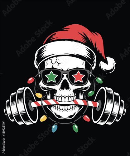 Gym Skeleton Santa Christmas Weightlifting Design