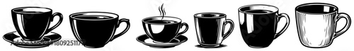 Coffee Cups and Mugs Silhouette Set for Cafe and Barista Design