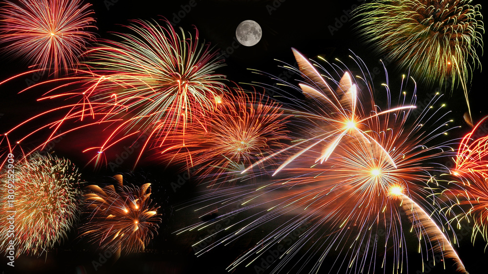 Fototapeta premium Fireworks and moon 