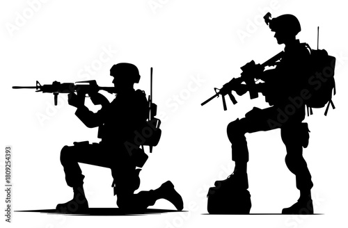 Military Soldier Silhouettes with Rifles Vector Illustration