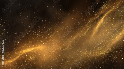 Magical gold dust mist on a midnight backdrop for an elegant abstract background