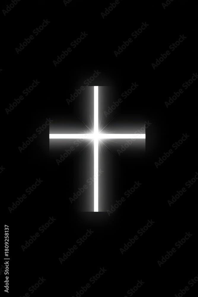 Fototapeta premium Minimalist white cross on a black background â€” high-contrast abstract symbol