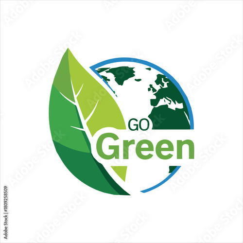 Go Green Earth and Leaf Icon for Environmental Awareness and Sustainability