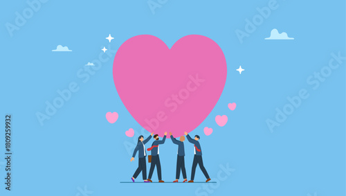 Diverse business people hold lovely heart with gratitude and thankful. Gratitude, thankful or appreciation, kindness or support to success together, charity or volunteer, sharing feeling or help.