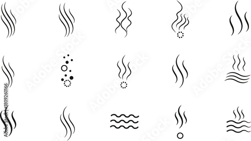 Collection of delicate black line art symbols and punctuation on white illustration
