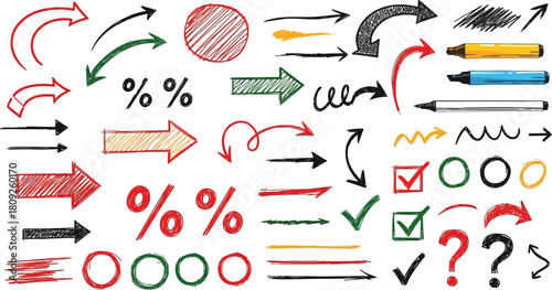 Collection of colorful and black and white punctuation and mathematical symbols on white background signs