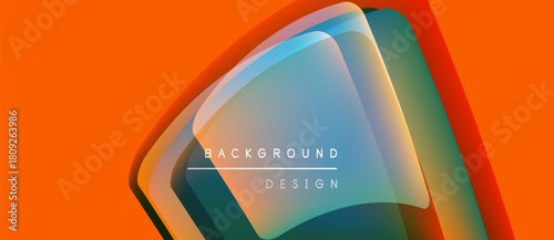 Abstract layers create vibrant design. Orange backdrop contrasts with blue, green hues. Text reads background design. Modern, clean aesthetic.