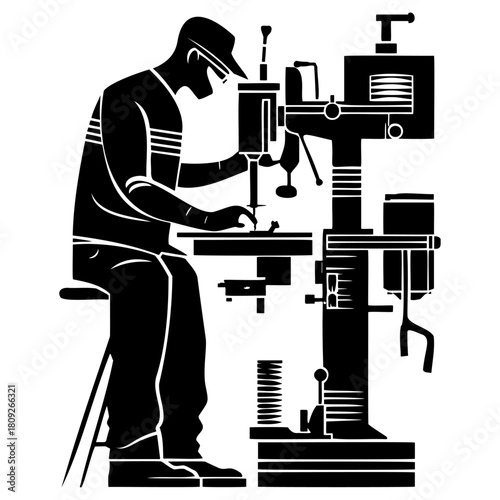 Factory worker operating industrial machine