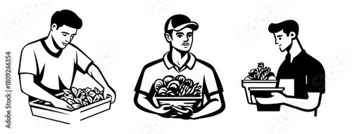 Man holding a box of fresh salad vector illustration