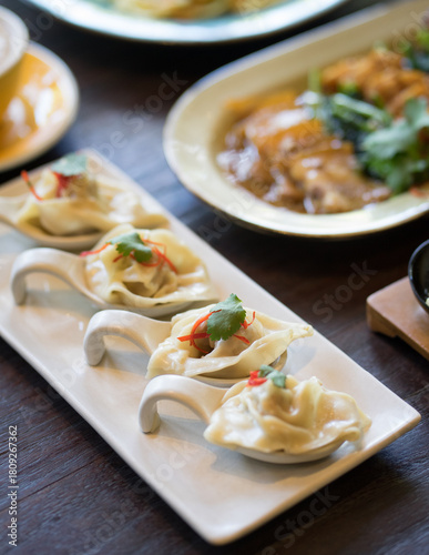 Steamed dumplings or wonton on the table.