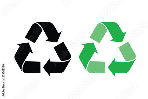 Modern vector recycling symbols in contrasting green and black, representing environmental sustainability, waste reduction, and eco-friendly design concepts