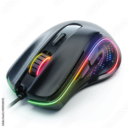 Premium Gaming Mouse with Programmable RGB Lighting, Ergonomic Design, High-Precision Sensor, and Sleek Matte Finish, Isolated on a Clean White Background with Studio-Quality Lighting.