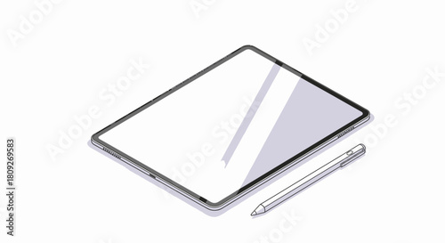 Isometric illustration of a modern digital tablet with a stylus pen, perfect for design and technology concepts.