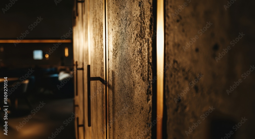 Obraz premium Close-up of textured concrete wall with warm lighting creating a cozy atmosphere