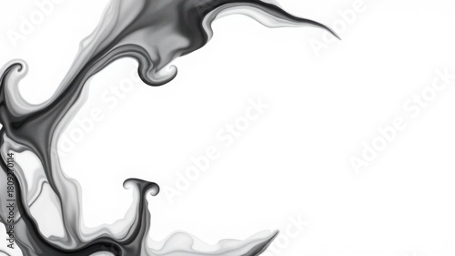 Elegant Black Ink Swirls on White Background: Abstract Fluid Art.