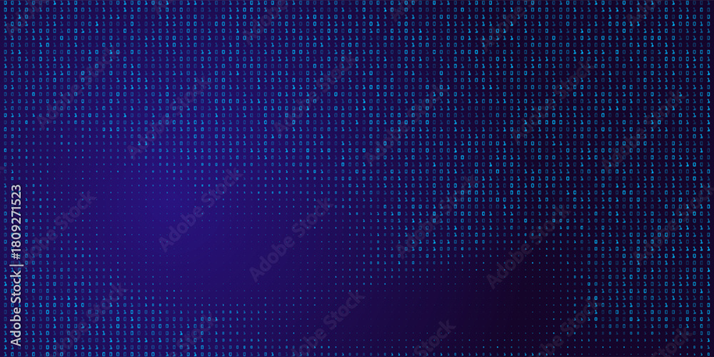 Obraz premium Random Binary Data Matrix Wide. Blue Binary Data Software Programming Code Background. Random Parts of Program Code.