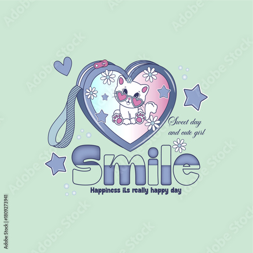 Smile, cat - Girl t-shirt vector illustration graphic design