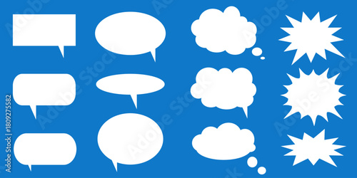 A set of chat box designs for comments on social media or comics. Vector designs of speech bubbles, text boxes, and conversation chat columns in comics.