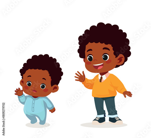 cute little boy say hello with young brother