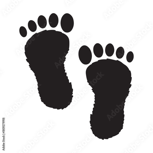 Sasquatch footprint silhouette on a white background. Bigfoot print vector. 