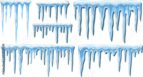 Stylized Icicle Clusters Hanging from Snowy Ledges for Winter UI, Frozen Decorations, Cold Weather Graphics, Seasonal Design, Arctic Assets