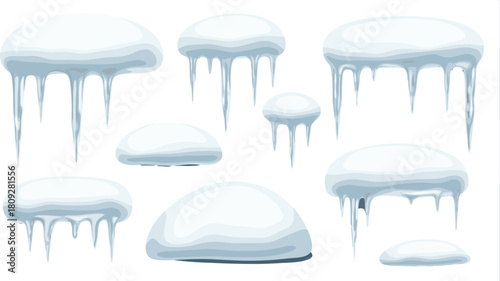 Winter Icicle Snow Caps Collection for Seasonal UI, Frozen Landscape Elements, Cold Weather Graphics, Frosty Decorations, Arctic Design Assets