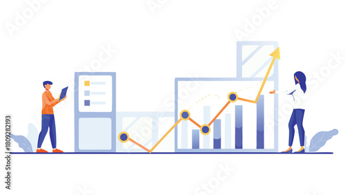 Diverse business professionals collaborate and analyze interconnected 3d data blocks representing teamwork and strategic thinking in a modern office setting