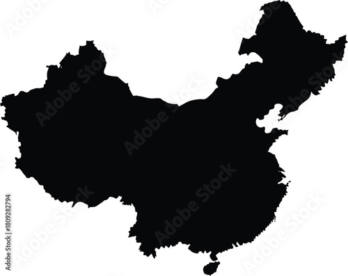 Black silhouette map of china with internal administrative divisions, isolated on white background