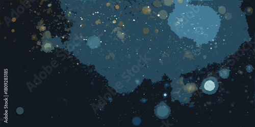 Abstract dark sky with celestial bodies and splattered paint effect