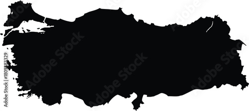 Black silhouette map of turkey country, isolated on white background