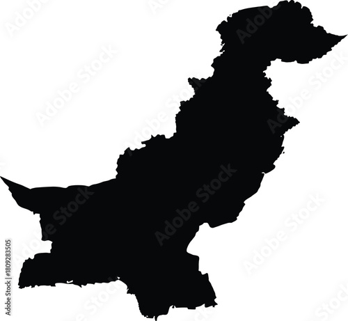 Black silhouette map of pakistan, a country in south asia, isolated on white background