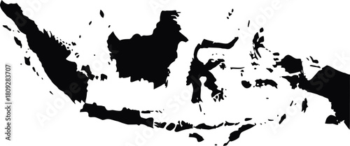 Black silhouette map of indonesia, an archipelago nation in southeast asia, isolated on white