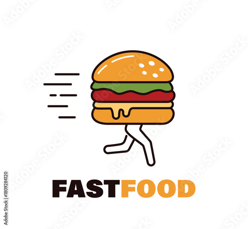 Running Burger Mascot Fast Food Icon Logo