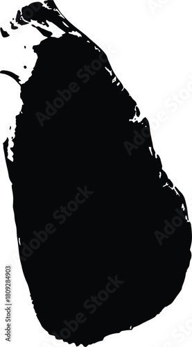 Black silhouette map of sri lanka with internal borders, isolated on white background