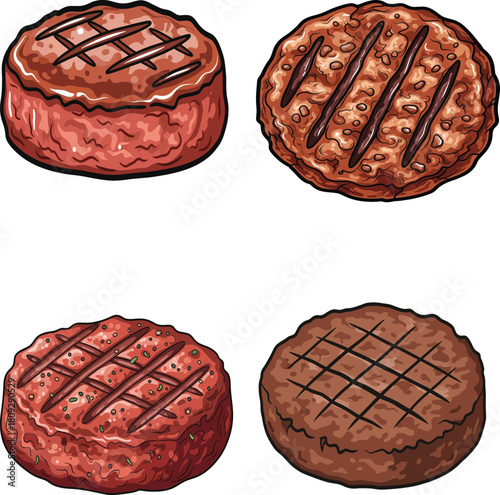 vector, illustration of hamburger meat that can be selected one by one for design assets, posters, and more