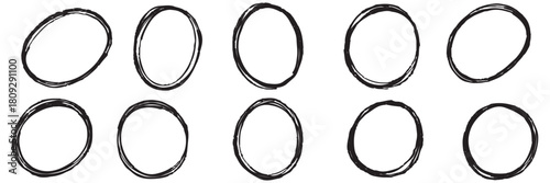 Hand drawn circle line sketch set. Circular vector image. Vector brush strokes circles of paint on white background, doodle round circles for message note mark . eps 10 