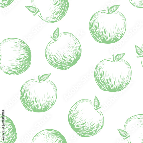 Seamless apple vector pattern. Wallpaper. Wrapping paper. Vegan food. Cooking illustration