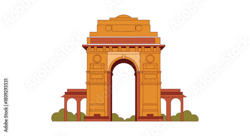 A flat vector illustration of the India Gate, a famous war memorial and landmark in New Delhi, India.