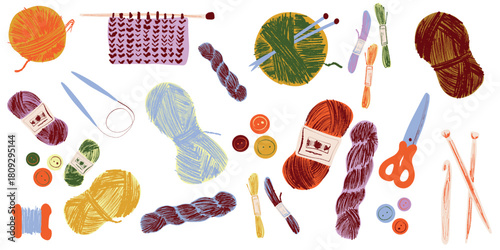 set of sewing tools and buttons