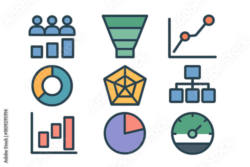 Colorful symbols for business analytics data reporting and financial metrics
