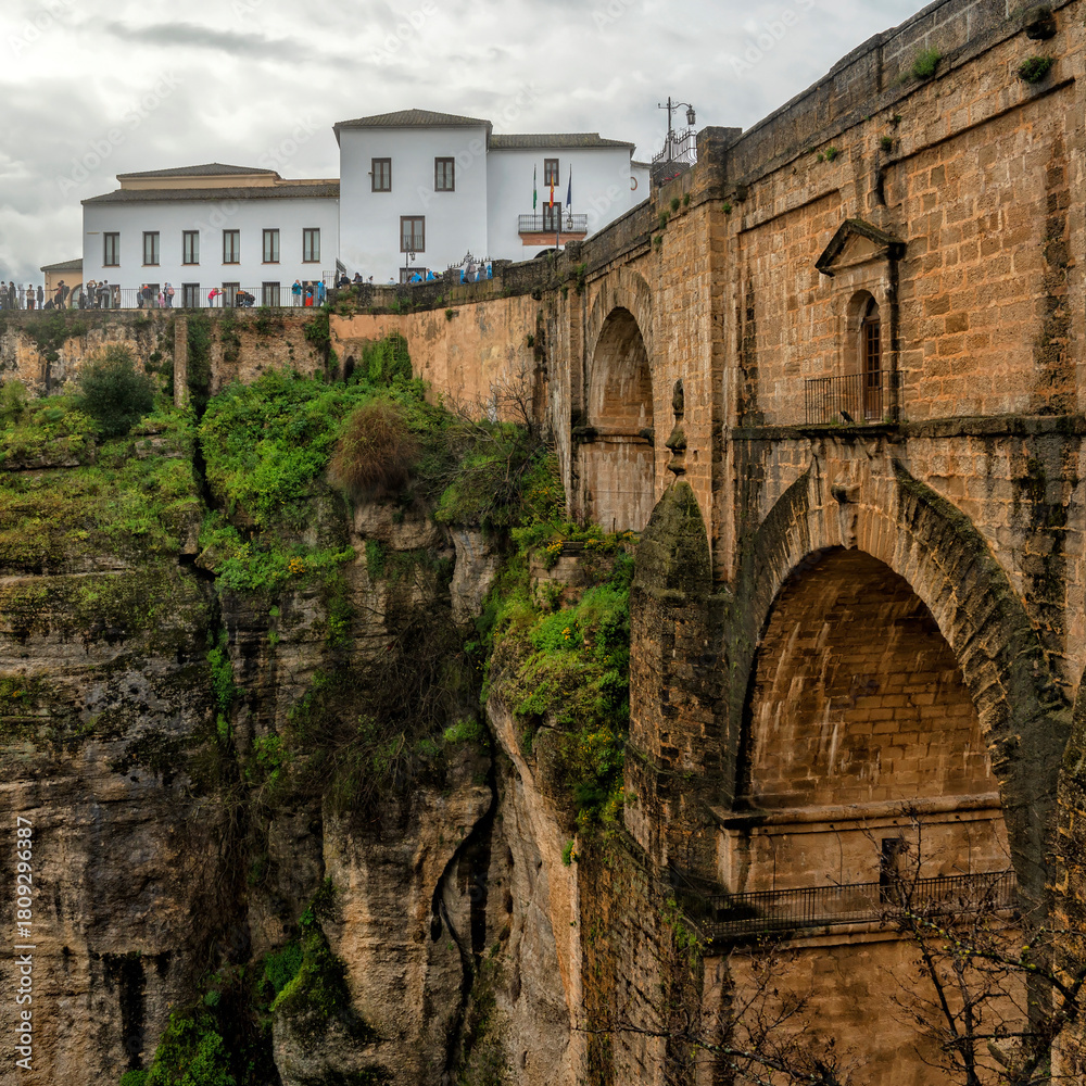 Fototapeta premium Ronda, Spain. Mirador del Puente Nuevo. Historic town of Andalusia. Travel and tourism beautiful cities of Spain 
