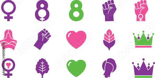 International women s day symbols collection with numbers 8 and female icons