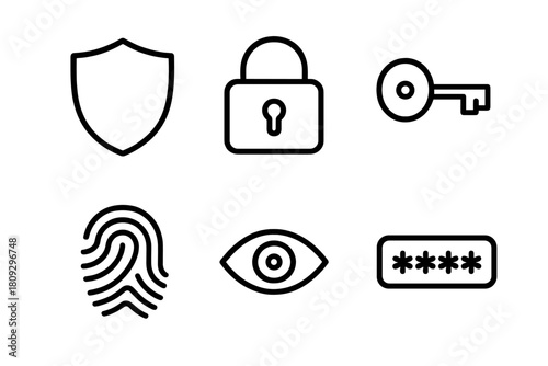 Essential security and authentication symbols for digital protection and privacy