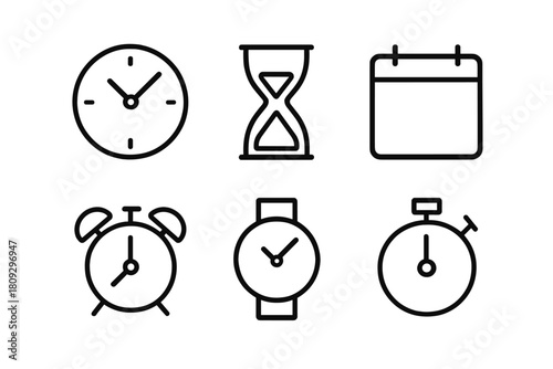 Minimalist line symbols for time management, scheduling, and deadlines