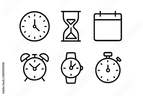 Linear symbols for time management, scheduling, and deadlines including clock and calendar